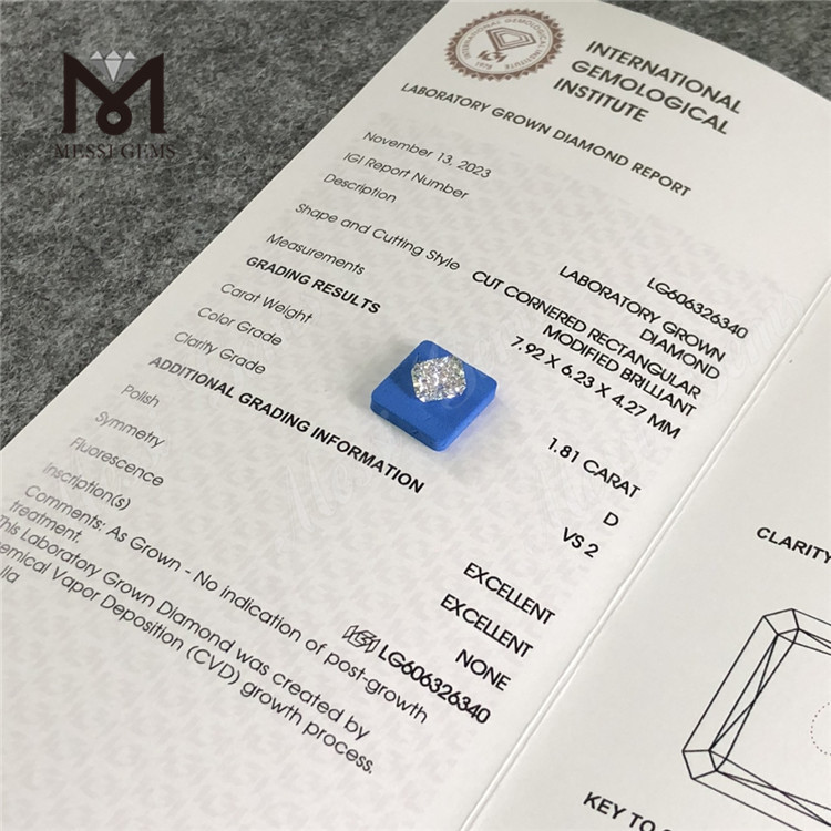 1.81CT D VS2 EX EX CVD RECTANGULAR igi diamante Compre nuestra colección 丨Messigems LG606326340