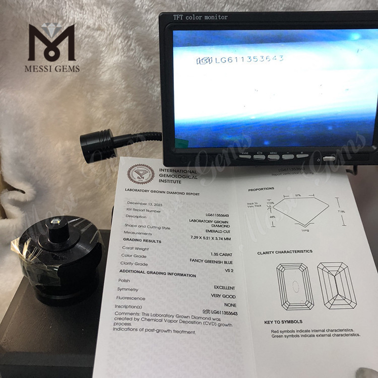1.35CT EM VS2 FANCY VERDE AZUL Diamantes cultivados en laboratorio con certificación igi 丨Messigems LG611353643 