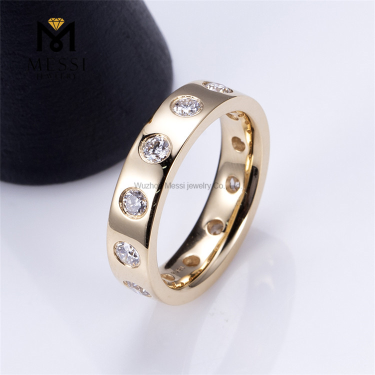 Anillos de diamantes producidos en laboratorio de forma redonda estilo moda en oro amarillo de 18 quilates