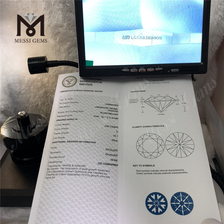 3.84ct Diamante con certificación IGI D VS1 Diamante CVD Elaboración de joyas únicas 丨Messigems LG588369809