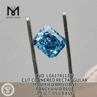 2.83CT VS1 EX VG RECTANGULAR FANCY VIVID BLUE CVD Diamante suelto creado en laboratorio LG617411387 丨Messigems