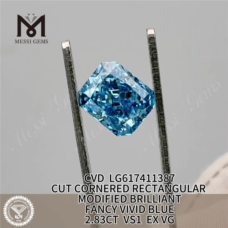 2.83CT VS1 EX VG RECTANGULAR FANCY VIVID BLUE CVD Diamante suelto creado en laboratorio LG617411387 丨Messigems