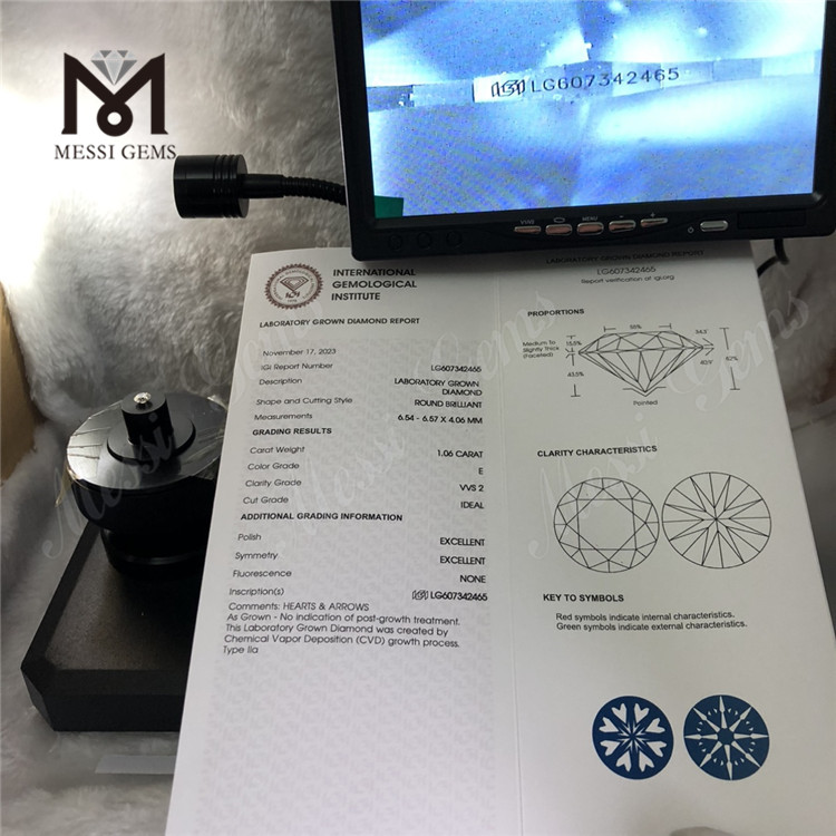 1.06CT CVD E VVS2 precio de diamante cultivado en laboratorio de 1 quilate para B2B 丨Messigems LG607342465 