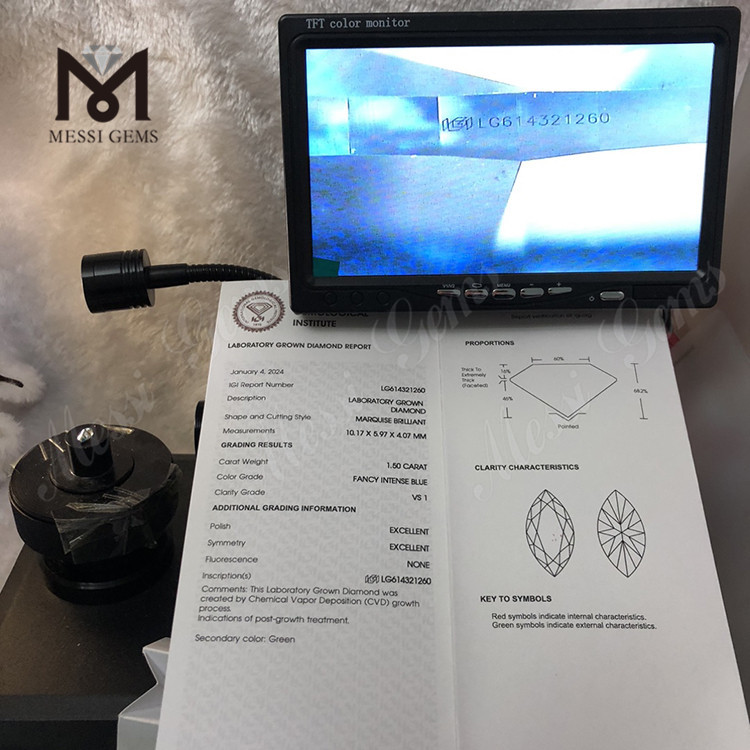 1.50CT diamantes cultivados por el hombre MQ VS1 FANCY INTENSE BLUE丨Messigems CVD LG614321260 
