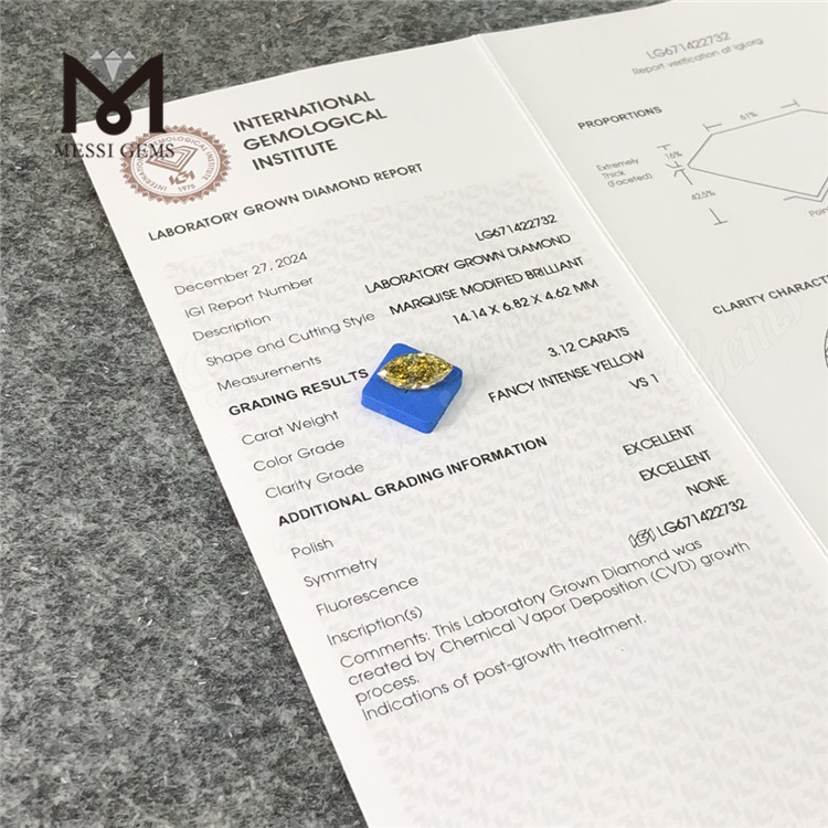 3.12CT marquesa laboratorio amarillo diamantes cultivados vs1 ex cvd lg671422732 