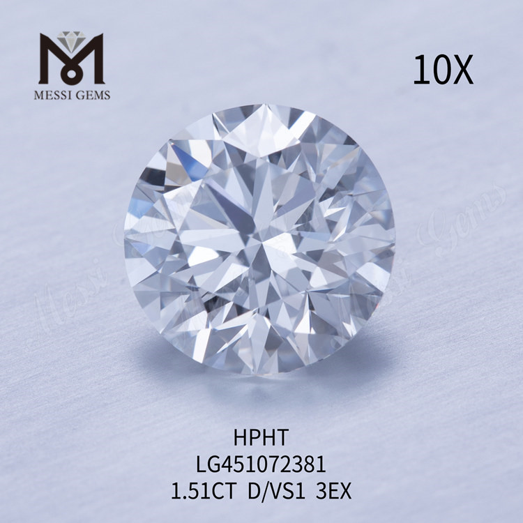 Diamante cultivado en laboratorio de grado de corte D VS1 RD EX de 1,51 quilates HPHT