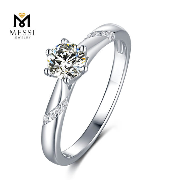 Anillos de moda chapados en oro blanco de 1 ct, joyería para mujer, anillo de plata de ley 925
