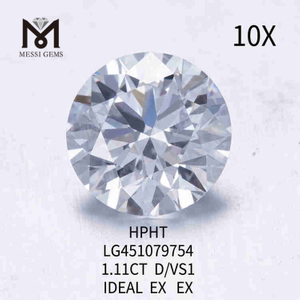 1.11CT D/VS1 diamante suelto creado en laboratorio IDEAL EX EX 