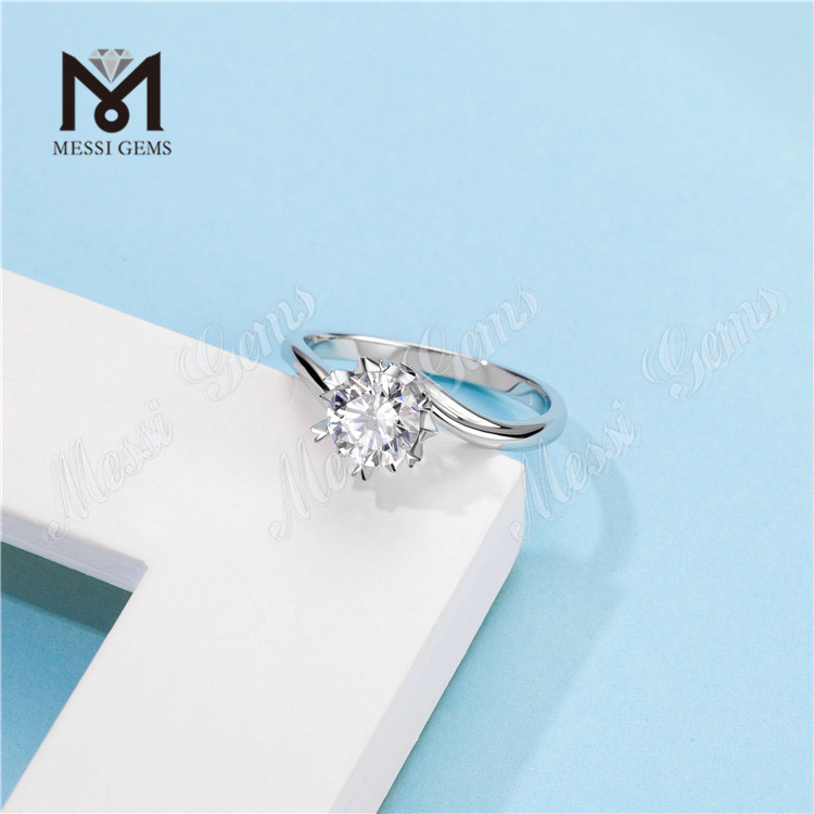 Messi Gems clásico 1 quilate moissanite diamante 925 anillos de mujer de plata esterlina