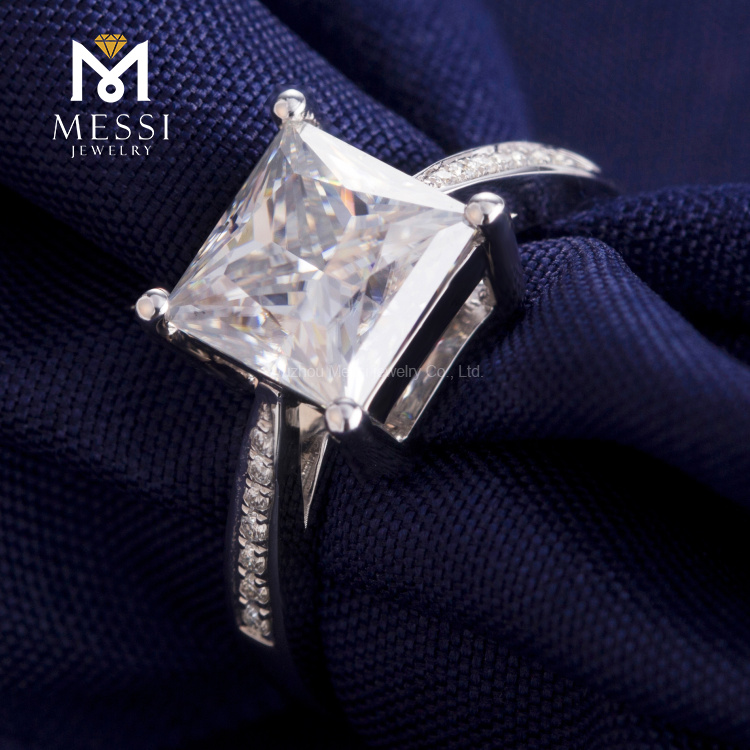 anillo de diamante moissanite Anillo de oro blanco de 14k 18k de corte princesa cuadrado para mujer joyería anillo de niña
