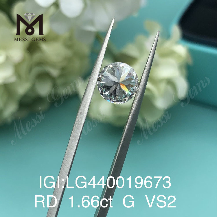 Diamante cultivado en laboratorio redondo G VS2 IDEAL de 1,66 quilates