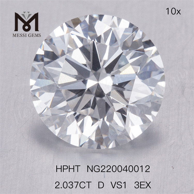 Piedra de diamantes de laboratorio HPHT 2.037CT D VS1 3EX RD