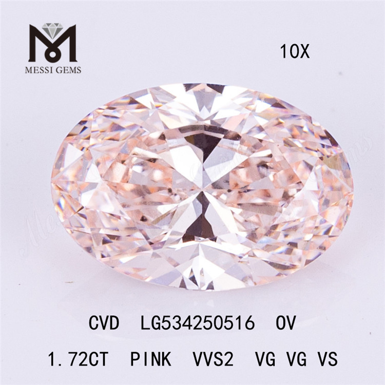 Precio barato de diamante de laboratorio de forma ovalada de diamante rosa vvs cvd de 1,72 quilates