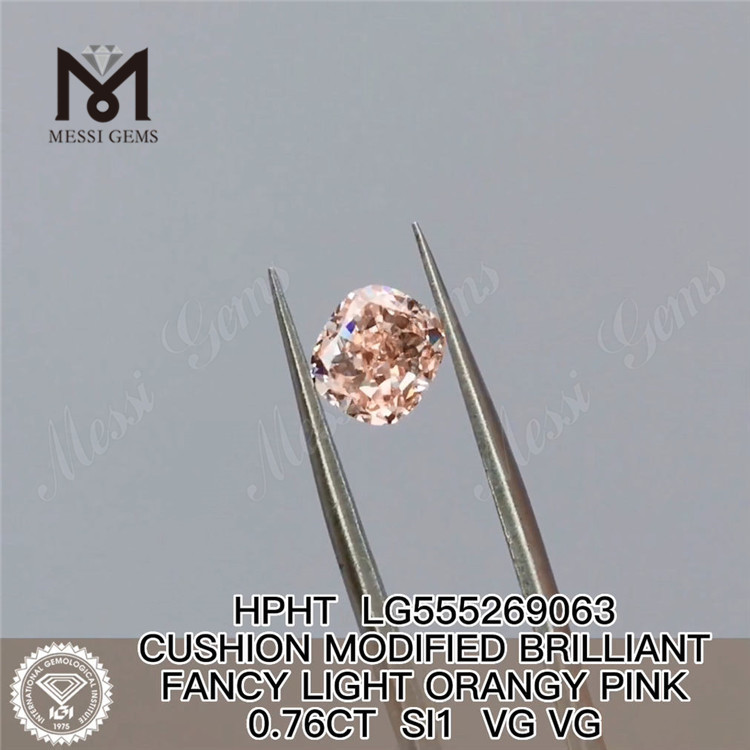 0.76CT CUSHION CUT FANCY LIGHT ORANGY ROSA SI1 VG VG diamante cultivado en laboratorio HPHT LG555269063