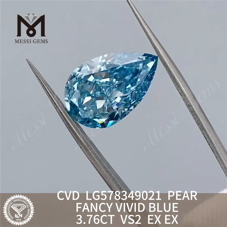 3,76 CT VS2 EX EX diamantes sintéticos cultivados en laboratorio PEAR FANCY VIVID BLUE CVD LG578349021