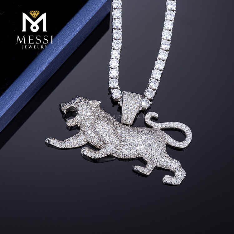 Cadena de moissanita helada, collar de plata de hip hop DIY, collar de leopardo