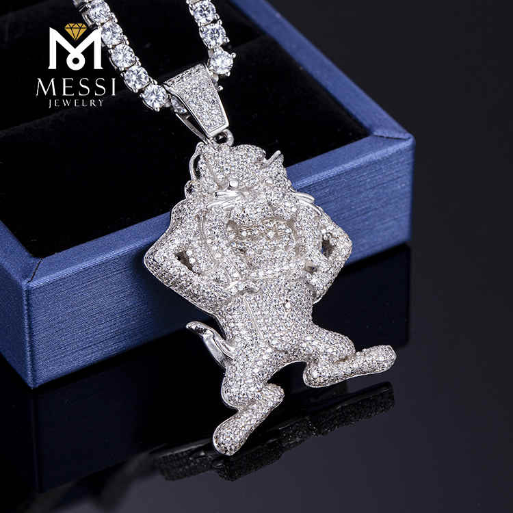 Personajes de dibujos animados personalizados Hip hop collar moissanite colgante rapero