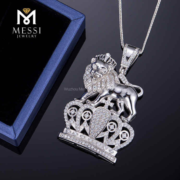 Cadena de rapero personalizada León y diseño de corona Joyería de hip hop barata