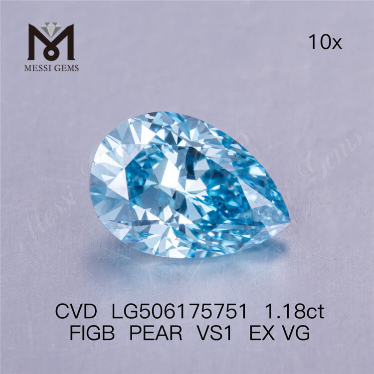 1.18ct IGI Diamante de laboratorio talla pera Azul