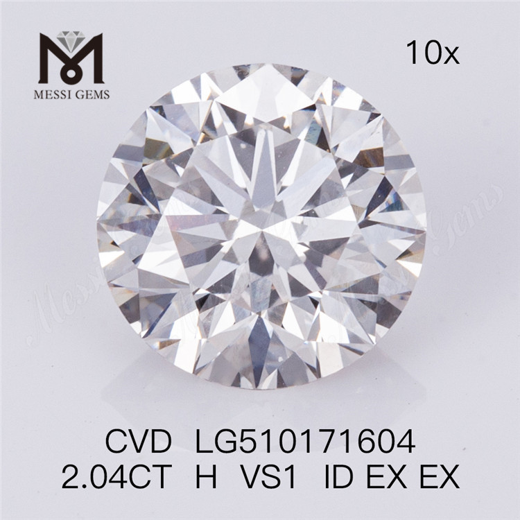 Diamante sintético de 2,04 quilates, corte redondo, H VS1, diamante Cvd, venta al por mayor