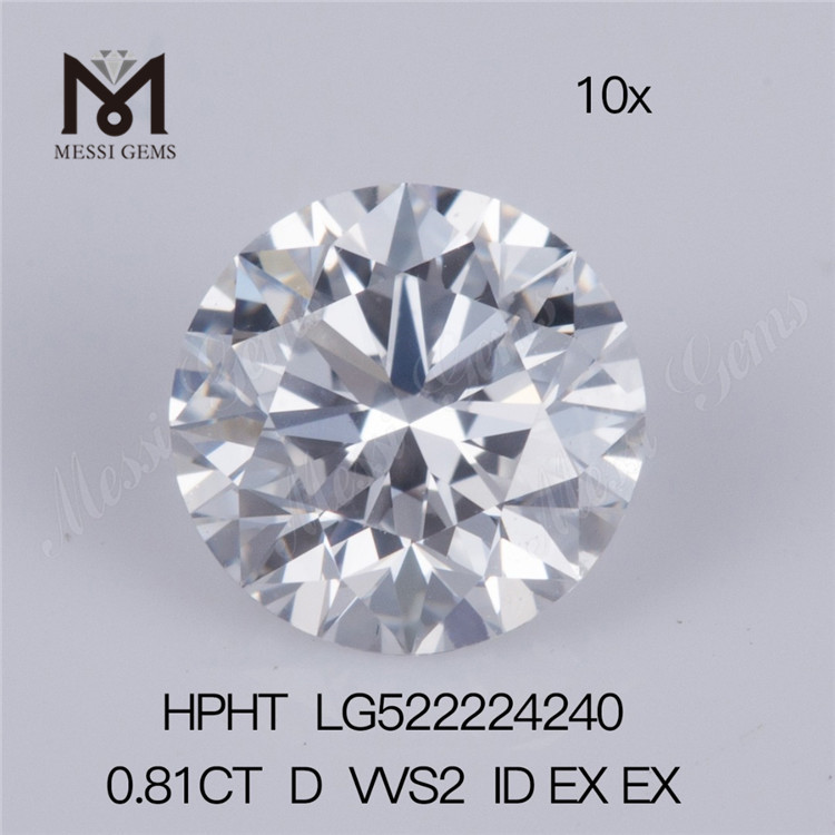 0,81 ct D VVS2 ID EX EX HPHT Diamante de talla brillante redondo cultivado en laboratorio Precio de fábrica