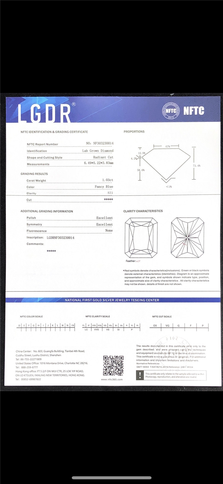 1.03ct RADIANTE diamantes cultivados en laboratorio al por mayor