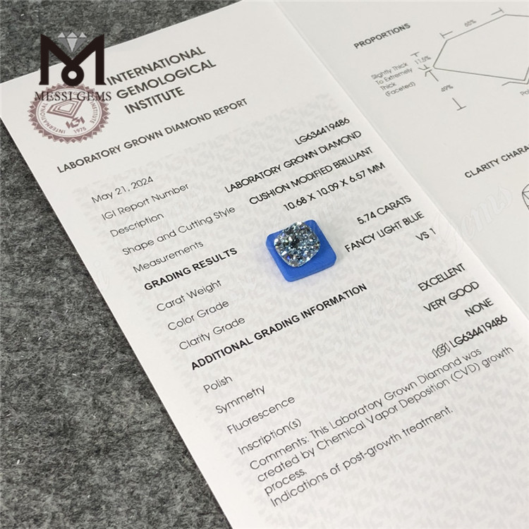 COJÍN 5.74CT MODIFICADO BRILLANTE FANCY AZUL CLARO Diamantes simulados VS1 EX VG CVD LG634419486