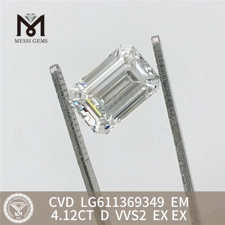 4.12CT D diamantes fabricados sueltos de talla esmeralda de 4ct VVS2 LG611369349 丨Messigems