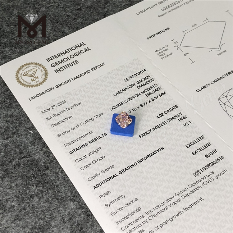 4.02CT VS1 EX EX CU FANCY INTENSE ORANGY Rosa CVD Diamantes a la venta LG582352614