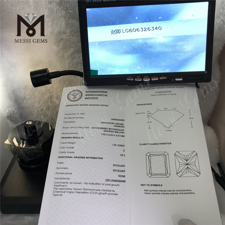 1.81CT D VS2 EX EX CVD RECTANGULAR igi diamante Compre nuestra colección 丨Messigems LG606326340