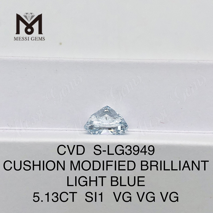 5.13CT COJÍN SI1 AZUL CLARO diamantes de laboratorio certificados IGI Certificado Sustainable Sparkle 丨Messigems CVD S-LG3949