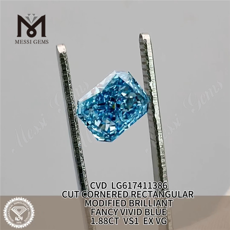 1.88CT VS1 EX VG CVD RECTANGULAR FANCY VIVID BLUE diamantes de fábrica LG617411386 丨Messigems