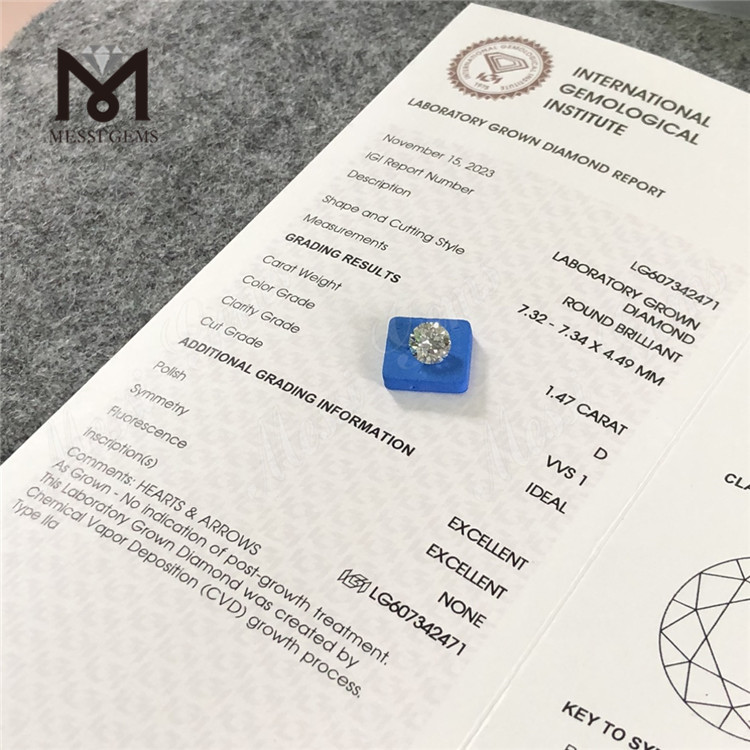 1.47CT D VVS1 diamante cvd Diamantes cultivados en laboratorio de 1 quilate Elaboración de elegancia 丨Messigems LG607342471