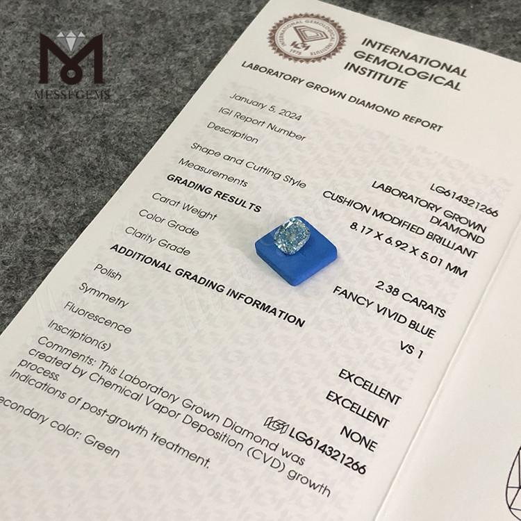 2.38CT VS1 COJÍN FANCY VIVID BLUE Diamantes certificados cultivados en laboratorio igi 丨Messigems CVD LG614321266