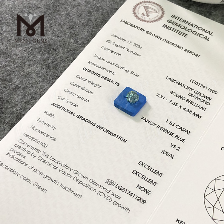 1.53CT VS2 ID FANCY INTENSE BLUE Diamantes de laboratorio con certificación IGI 丨Messigems CVD LG617411209