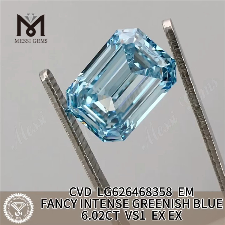 Diamantes cultivados en laboratorio de talla esmeralda azul de 6,02 quilates VS1 CVD LG626468358 丨Messigems 