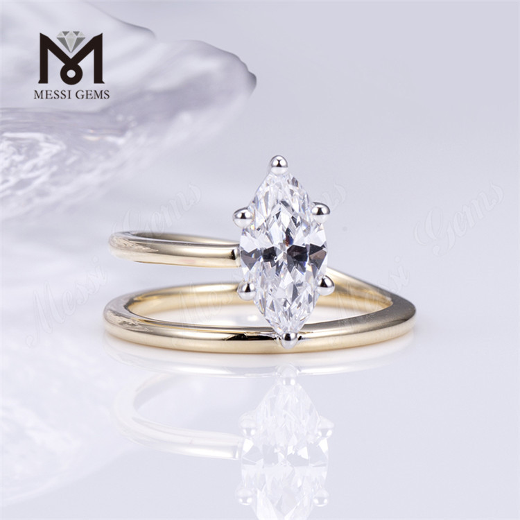 Anillo de compromiso de joyería personalizada Anillo de diamantes de talla marquesa de oro de 14K de gran quilate