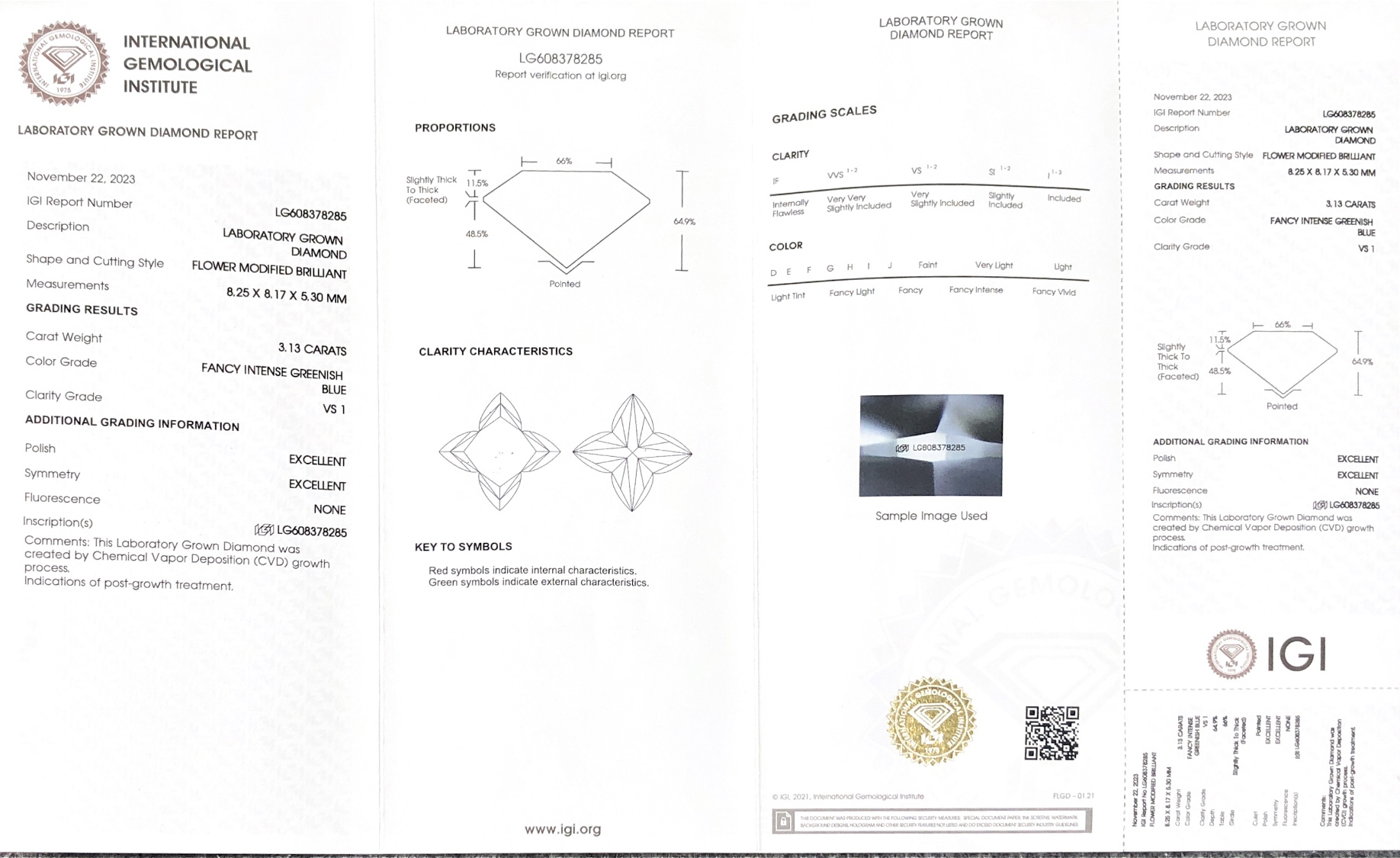 3.13ct VS1 Blue Flower Lab hecho Diamond CVD LG608378285