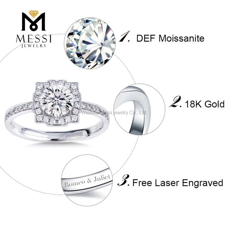 Moissanite Anillo de bodas 14k oro blanco 1ct anillo de bodas de oro