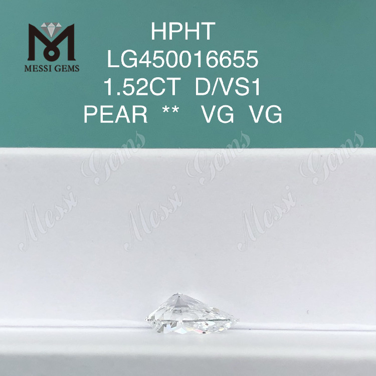 1,52 quilates D/VS1 PEAR CUT diamantes de laboratorio VG