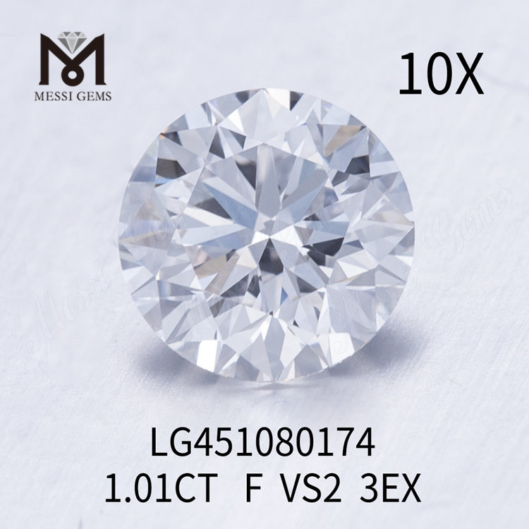 Diamante cultivado en laboratorio de grado de corte F VS2 RD 3EX de 1,01 quilates