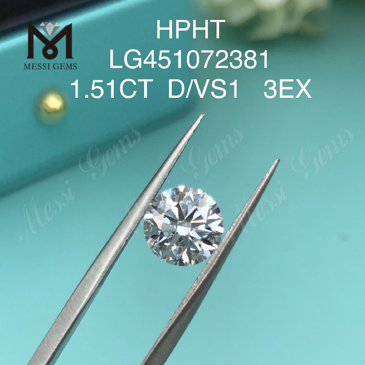 Diamante cultivado en laboratorio de grado de corte D VS1 RD EX de 1,51 quilates HPHT