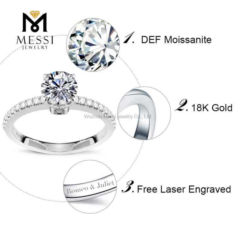 Anillo moissanite de oro blanco de 18k de 1 quilate para anillos de boda de mujer