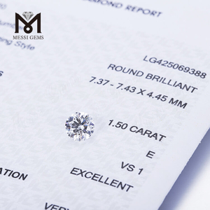 Diamantes de CVD sueltos E VS1 de talla brillante redonda excelente creados en laboratorio de 1,5 ct