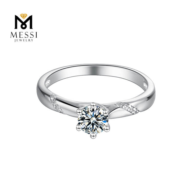Anillos de moda chapados en oro blanco de 1 ct, joyería para mujer, anillo de plata de ley 925