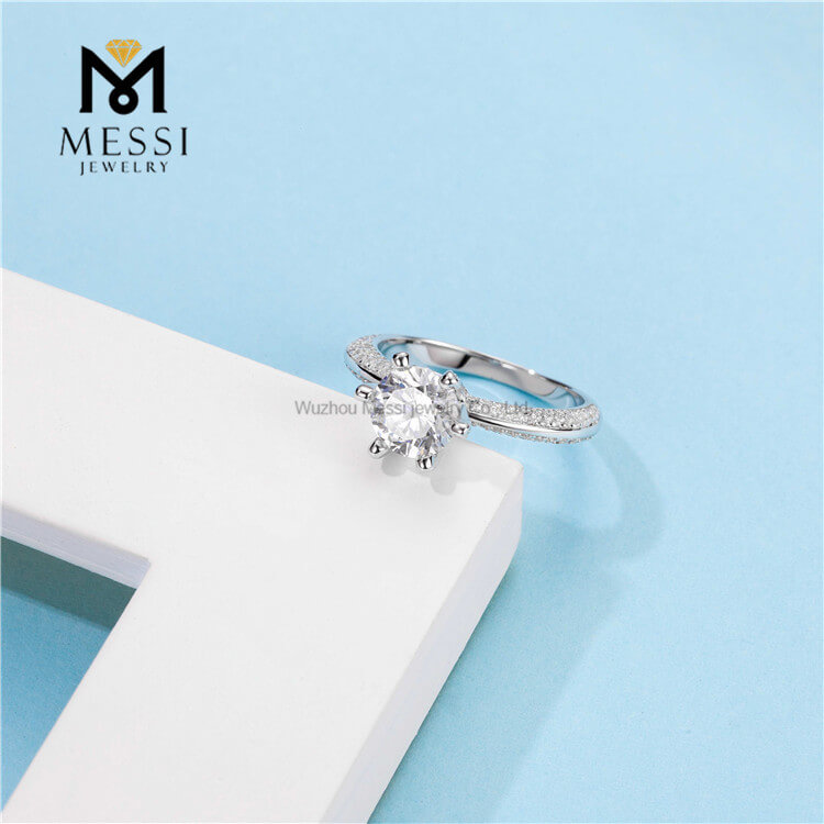 Regalo de Navidad solitario moissanite mujer anillo joyería 14k chapado en oro 925 anillos de plata