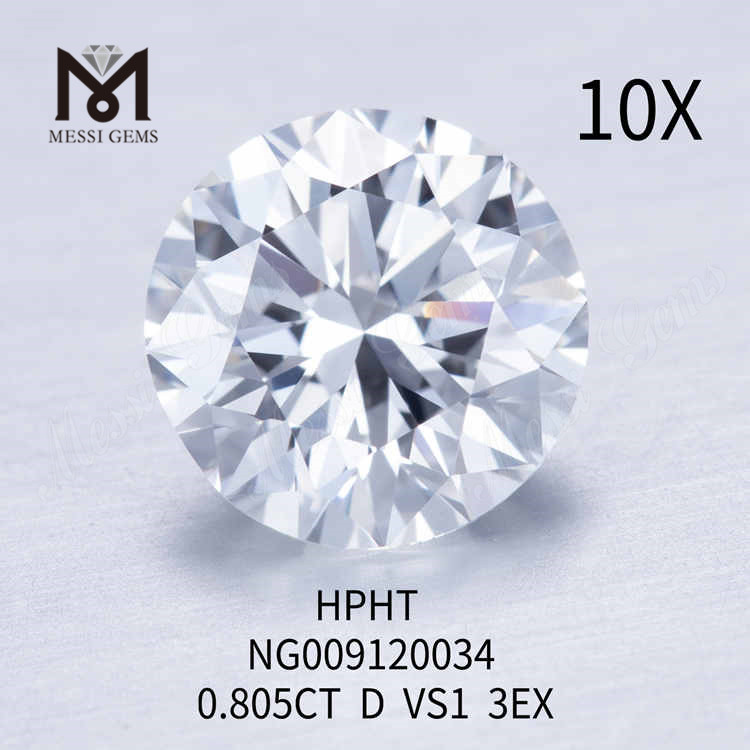 Diamante de laboratorio redondo suelto de 0,805 quilates D/VS1 3EX