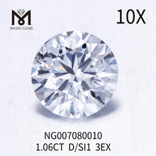 Piedra de diamante cultivado en laboratorio blanco D de 1,06 ct SI1 EX CUT