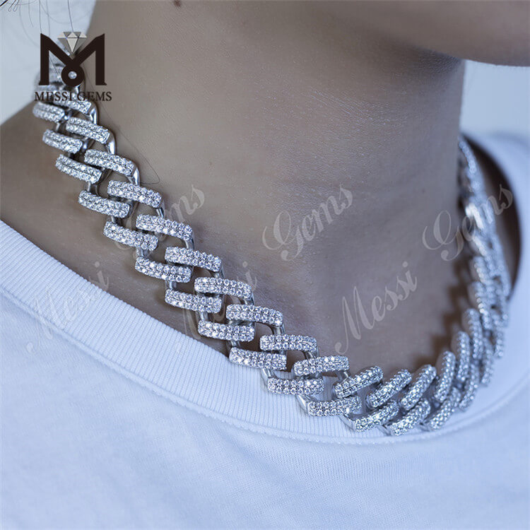12 mm 16 mm de ancho 16 pulgadas a 24 pulgadas de largo 925silver moissanite collar enlace cadena cubana caliente