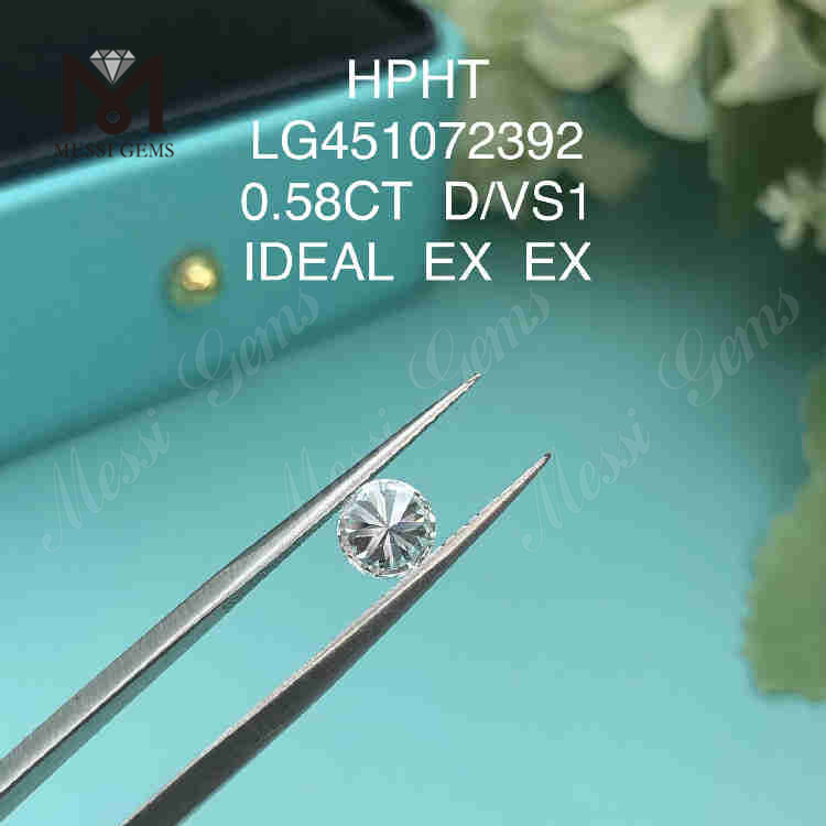 0.58CT D/VS1 diamantes fabricados en laboratorio IDEAL EX EX 